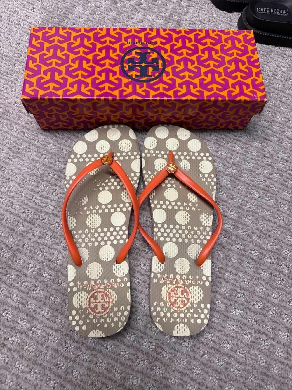 Tory Burch Orange Strap Polka Dot Flip Flop Sandals